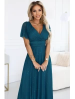 Dlouhé třpytivé šaty 635-1 MELANIA lahvově zelené - Numoco