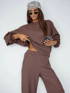 Dámský komplet s vaflovou strukturou v barvě cappuccino - mikina a kalhoty (821108)