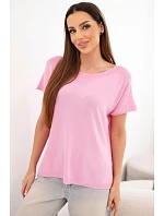 Dámská oversize halenka z viskózy s krátkým rukávem a kulatým výstřihem cukrově růžová