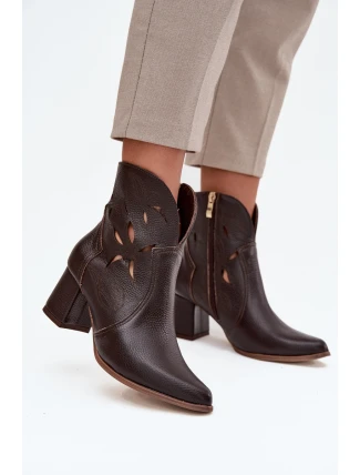 Kožené otevřené dámské kotníkové boty na podpatku Zazoo 3647 čokoládové