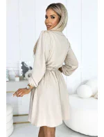 339-4 BINDY Dámské šaty s výstřihem a páskem - BEACH