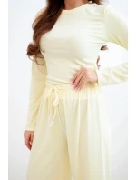 Dámská viskózová souprava s blůzkou a širokými kalhotami žlutý