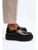 Zazoo 20102 Moderní Lakové Polobotky na Masivní Platformě Černé Zazoo 20102 Moderní Lakové Polobotky na Masivní Platformě Černé