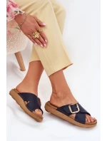 Dámské Kožené Klapky S Přezkou Inblu Tmavě Modré ED0003IU