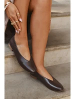 Dámské baleríny z eko kůže na plochém podpatku hnědé Olyssia Dámské baleríny z eko kůže na plochém podpatku hnědé Olyssia