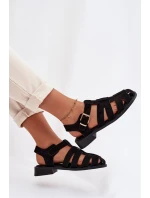 Dámské Římské Sandály Černé Janessa se Zlatým Přezkou