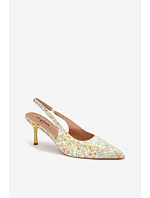 Zdobené dámské sandály na podpatku s květinovým vzorem Žluté Olivelle