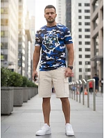 Pánské klasické tričko v kamuflážovém vzoru s potiskem, modré, FashionStreet NX2003R