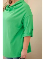 Dámská halenka Plus Size s bavlnou volného střihu s vodním výstřihem světle zelená