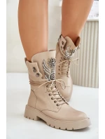 Eko Kožené Boty Workery Se Zdobením Zateplené D&A Bežové MR880-080