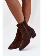 Semišové dámské boty na podpatku zateplené hnědé Arelia
