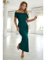 644-1 Smyslné španělské šaty midi s mašlí ve výstřihu - lahvově zelené 644-1 Smyslné španělské šaty midi s mašlí ve výstřihu - lahvově zelené