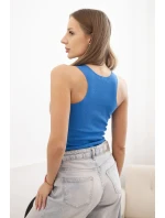 Dámská pruhovaná top na ramínkách s ozdobnou jeansovou nášivkou modrá