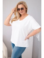 Dámská bavlněná halenka Plus Size s výstřihem do V a třásněmi na zádech bílá