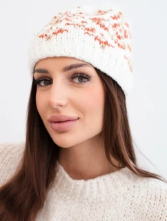Dámská zimní čepice s barevnými vzory a silným nápletem K353 bílá+oranžová
