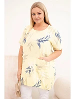 Dámská bavlněná halenka Plus Size s krátkým rukávem a vázáním dole žlutá