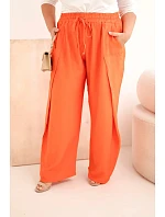 Dámské bavlněné kalhoty Plus Size s gumou v pase oranžové Dámské bavlněné kalhoty Plus Size s gumou v pase oranžové