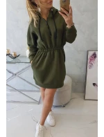 Dámské šaty s kapucí 68470 Khaki zelená - K-Fashion