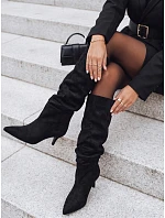 Dámské kozačky se zvrásněným svrškem, černé, ze semiše, FashionStreet ZY1130