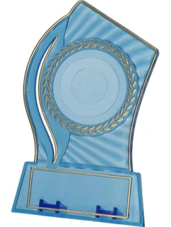 Plastová trofej - transparentní zlatá s prostorem pro 50mm vložku a plaketu o rozměrech 65 mmX23 mm T-M