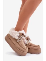 Nízké dámské sněhové boty na platformě s kožešinou tmavě béžové Neathren