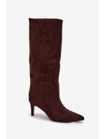 Dámské kozačky na skluzavku s vyhříváním na jehle Čokoládové Olivienne