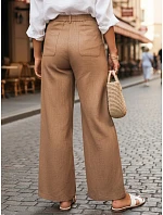Dámské lněné kalhoty s širokými nohavicemi camel FashionStreet UY3077