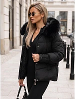 Dámská prošívaná bunda s kožešinovou kapucí, černá, FashionStreet TY5892 Dámská prošívaná bunda s kožešinovou kapucí, černá, FashionStreet TY5892