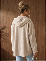Dámská oversize kordurová bunda s kapucí, béžová, FashionStreet TY6051 Dámská oversize kordurová bunda s kapucí, béžová, FashionStreet TY6051