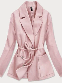 Krátký růžový volný dámský kabát (2727)