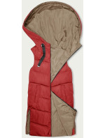 Červeno-béžová dlouhá dámská oboustranná vesta (B8248-4)