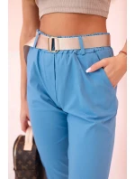 Dámské viskózové kalhoty s páskem a ohrnutými nohavicemi džínovina Dámské viskózové kalhoty s páskem a ohrnutými nohavicemi džínovina