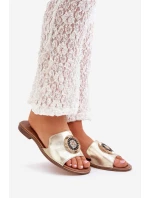 Kožené sandály s ozdobou na plochém podpatku Zazoo 3047/O zlaté