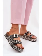 Sandály se zdobením a sponami na platformě černé Mellene