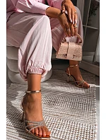 Dámské sandály na podpatku se zdobenými pásky Šampaňské Gedira