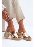 Zazoo Kožené pantofle na bloku, zlaté