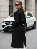 FashionStreet dámský dvouřadový černý trenčkot TY5437