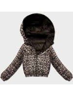 Oboustranná dámská krátká bunda v čokoládové barvě s panteřím vzorem Minority (M6-6001-103)