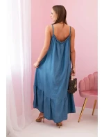 Dámské šaty na ramínka s volánem Tmavý denim Dámské šaty na ramínka s volánem Tmavý denim