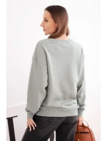 Dámská mikina z bavlny basic s kulatým výstřihem tmavě mátová