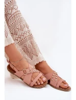 Dámské Sandály Na Plochém Podpatku Se Zlatými Hroty Růžové Zanira