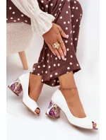 Kožené lodičky s ozdobným podpatkem Lewski Shoes 2608/K bílé