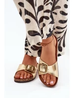 Dámské pantofle na korkové platformě se sponou zlaté Vianara