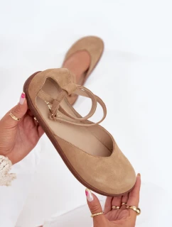 Semišové Baleríny Dámské Barefoot S Pásky Zazoo 191 Béžové