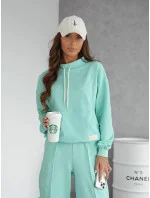 Dámský teplákový komplet v mátové barvě - mikina se stojáčkem a kalhoty (82162)