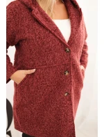 Dámský kabát Plus Size s kapucí a kapsami bordový