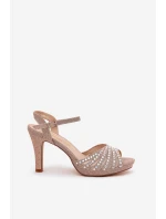 Sandály Na Podpatku Se Zdobením A Růžovým Prachem D&A MR1038-33 Šampaňské