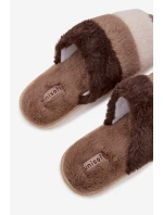 Kožešinové dámské pantofle s pruhy hnědé Tahlisse
