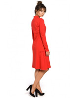 B044 Trapézové šaty s žebrovaným lemováním - červené