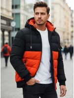 Pánská zimní bunda s kapucí oranžovo-černá FashionStreet TX5097 Pánská zimní bunda s kapucí oranžovo-černá FashionStreet TX5097